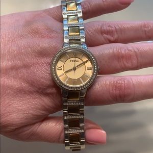 Fossil Watch Two-Toned with Crystals